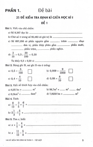 100 đề kiểm tra định kì toán 5 - tập 1 (theo chương trình gdpt mới) - Ảnh 5