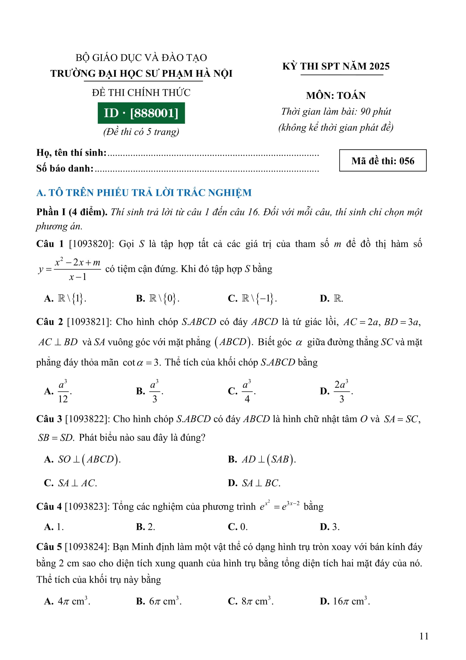 50 Đề Luyện Thi Đánh Giá Năng Lực Theo Cấu Trúc Của Trường Đại Học Sư Phạm Hà Nội - Môn Toán - Ảnh 11