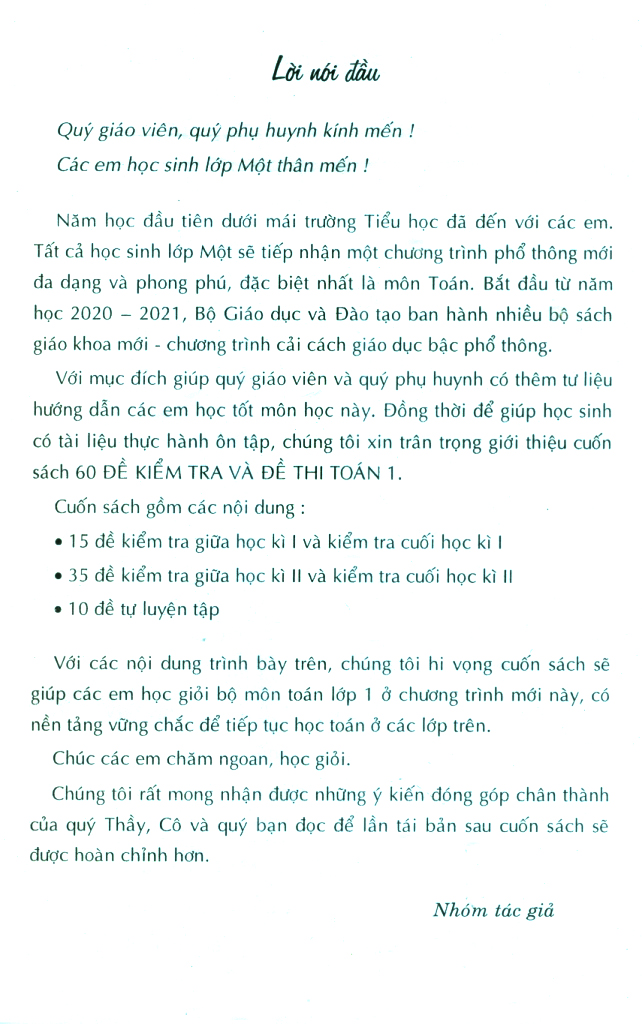 60 đề kiểm tra và đề thi toán 1 - Ảnh 3