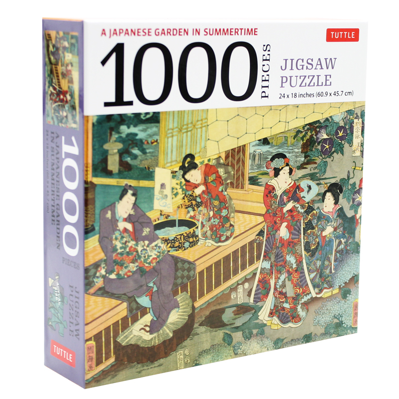 a japanese garden in summertime - 1000 piece jigsaw puzzle: a scene from the tale of genji, woodblock print (finished size 24 in x 18 in)