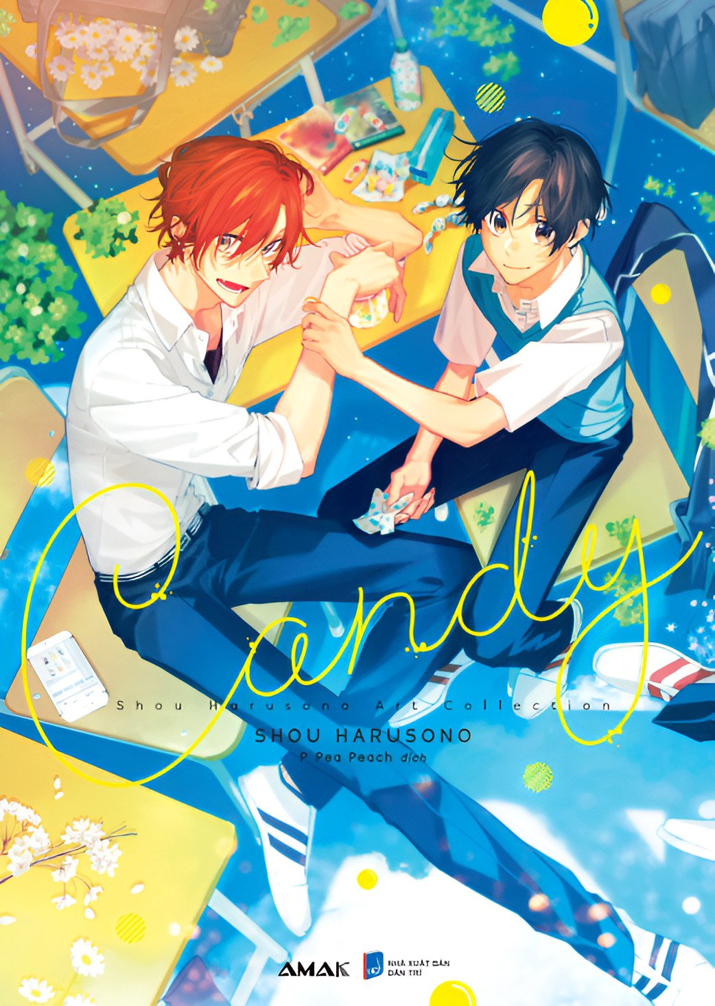 artbook candy - shou harusono art collection - bản đặc biệt - tặng kèm pop-up card tuổi thanh xuân + giá đỡ điện thoại forever youth + set 4 postcard sweet memories + clearfile đôi day and night a4 + poster a3 taisho + huy hiệu siêu cực đại donuts - Ảnh 2