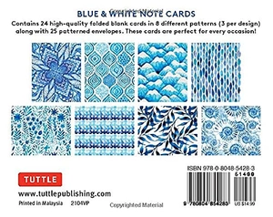 blue & white note cards, 24 blank cards: 8 unique designs with 25 patterned envelopes - Ảnh 11