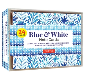 blue & white note cards, 24 blank cards: 8 unique designs with 25 patterned envelopes - Ảnh 2