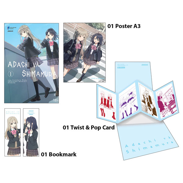 bộ adachi và shimamura - tập 1 - tặng kèm bookmark + twist & pop card + poster a3