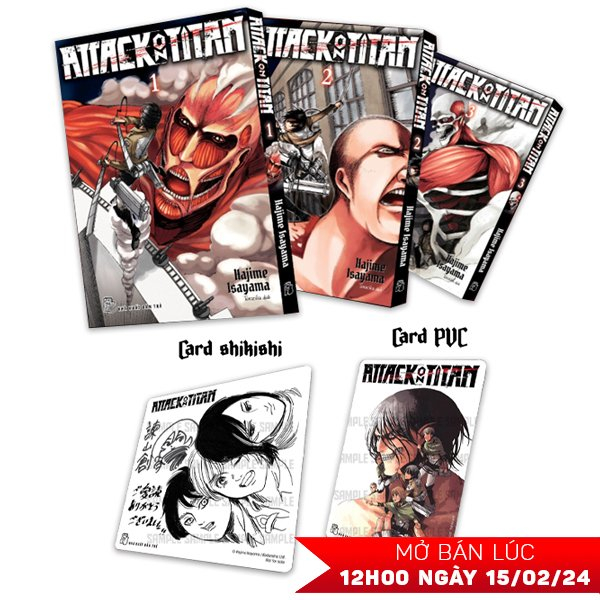 bộ bộ manga - attack on titan: tập 1 - 3 (bộ 3 tập) - tặng kèm card pvc + card shikishi