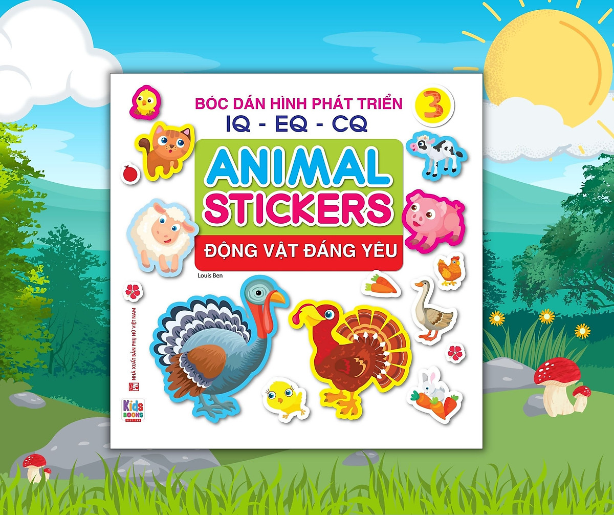 bộ bóc dán hình phát triển iq-eq-cq - animal sticker - động vật đáng yêu 3 - Ảnh 2