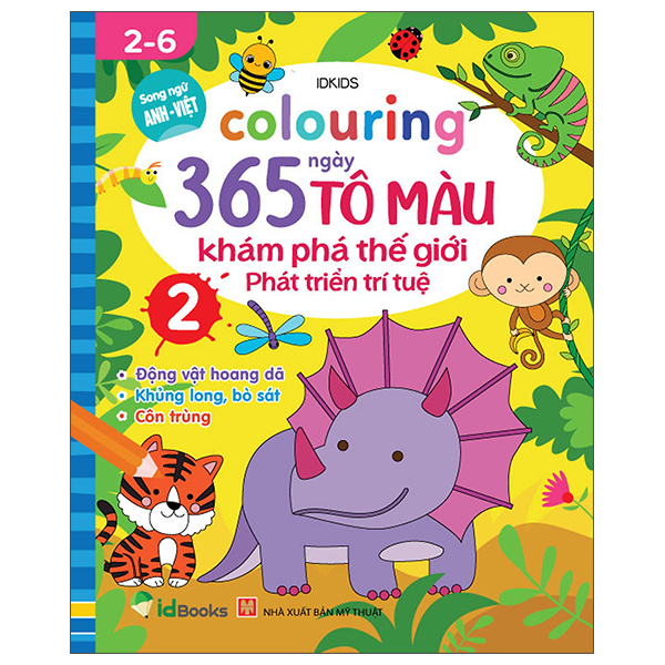 bộ colouring 365 ngày tô màu - khám phá thế giới phát triển trí tuệ - cuốn 2: động vật hoang dã, khủng long, bò sát, côn trùng