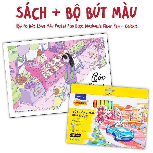 bộ combo sách góc nhỏ có nắng + hộp 20 bút lông màu pastel rửa được washable fiber pen - colokit swm-c008