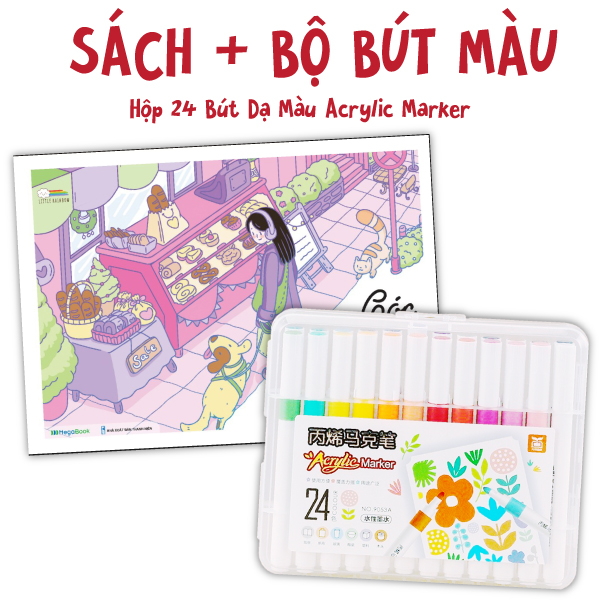 bộ combo sách góc nhỏ có nắng + hộp 24 bút dạ màu acrylic marker - 9053a