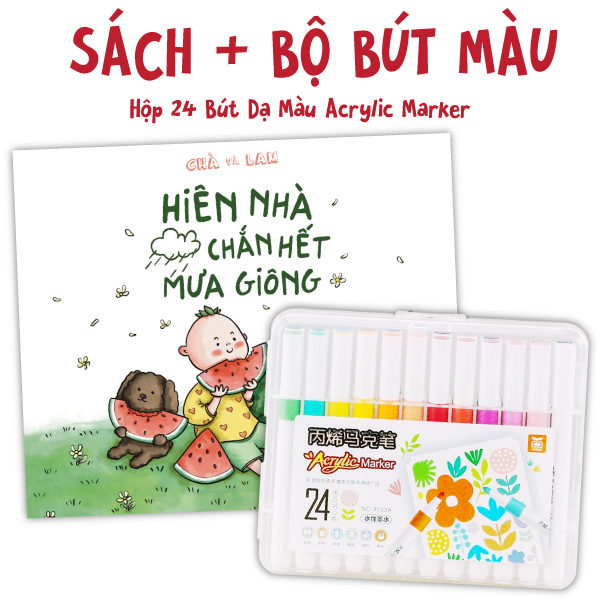 bộ combo sách hiên nhà chắn hết mưa giông + hộp 24 bút dạ màu acrylic marker - 9053a