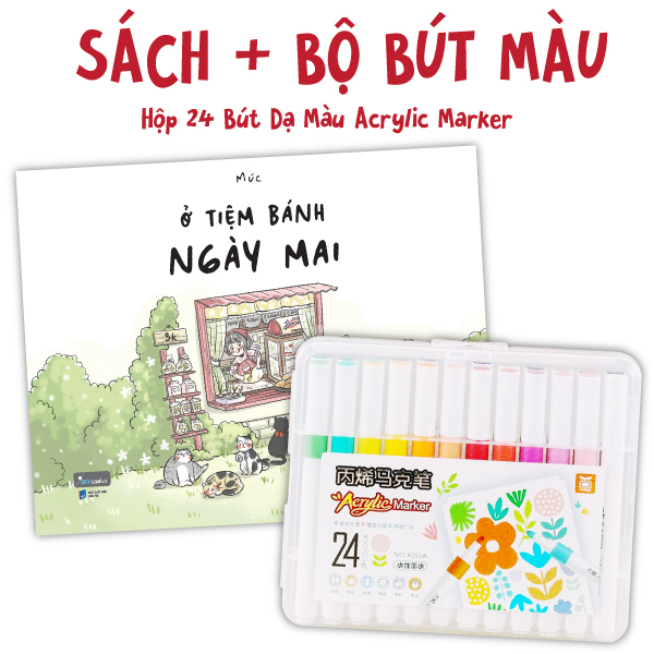 bộ combo sách ở tiệm bánh ngày mai + hộp 24 bút dạ màu acrylic marker - 9053a