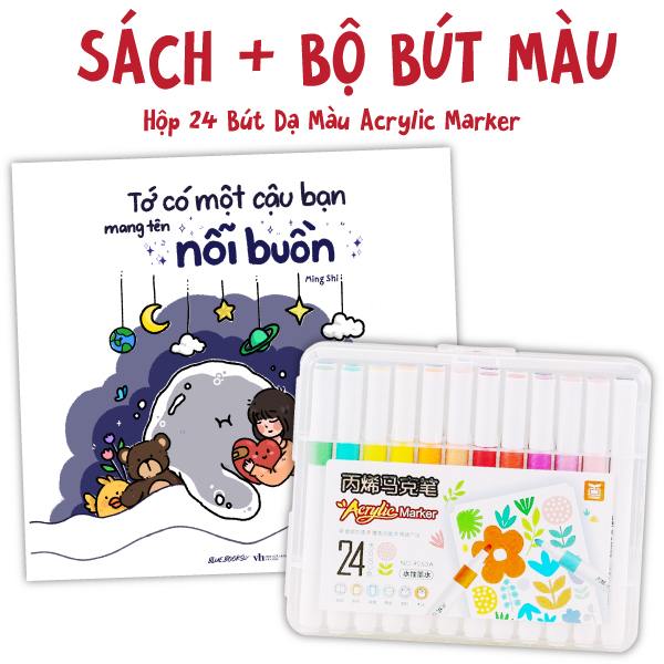 bộ combo sách tớ có một cậu bạn mang tên nỗi buồn + hộp 24 bút dạ màu acrylic marker - 9053a