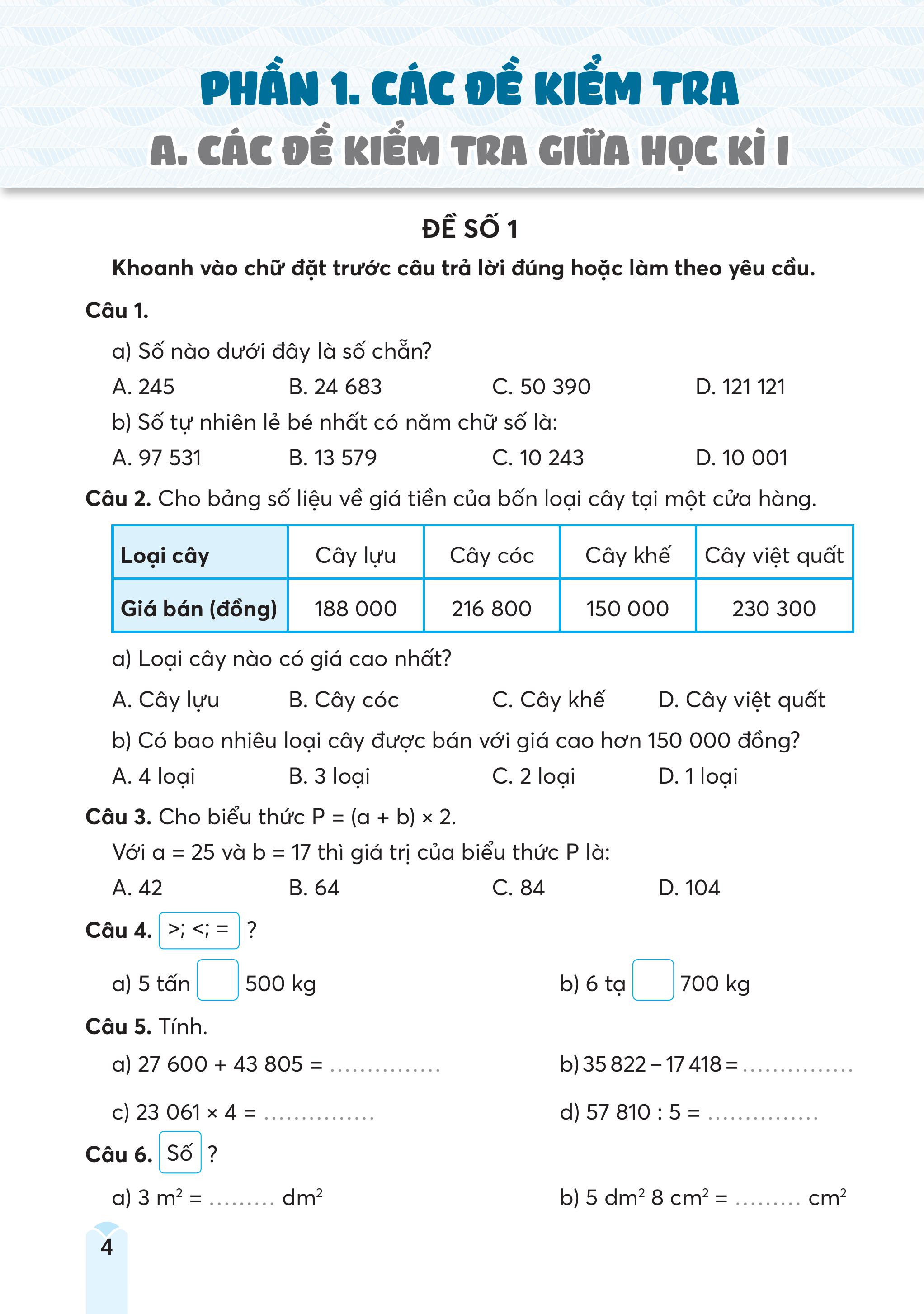 Bộ Đề Kiểm Tra, Đánh Giá Toán 4 - Ảnh 5
