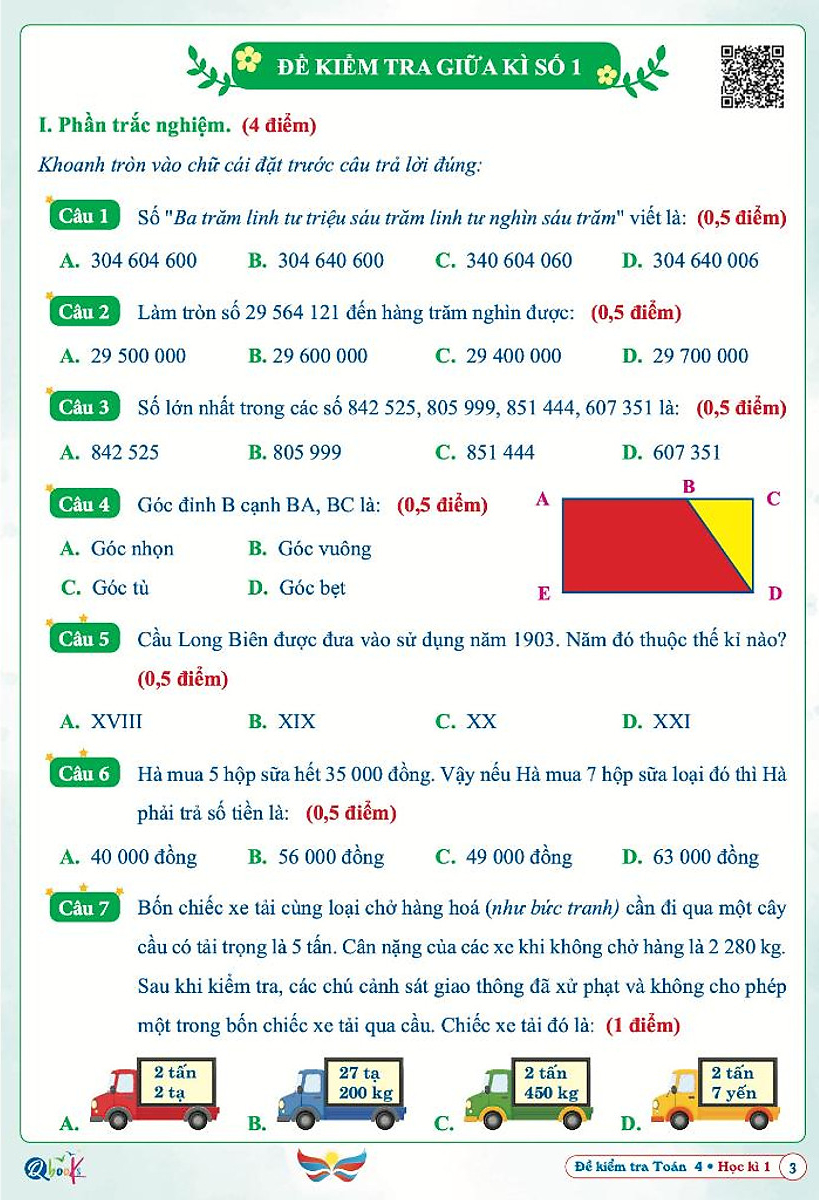 Bộ
						
										
										Đề Kiểm Tra Toán 4 - Học Kì 1 (Cánh Diều) - Ảnh 4