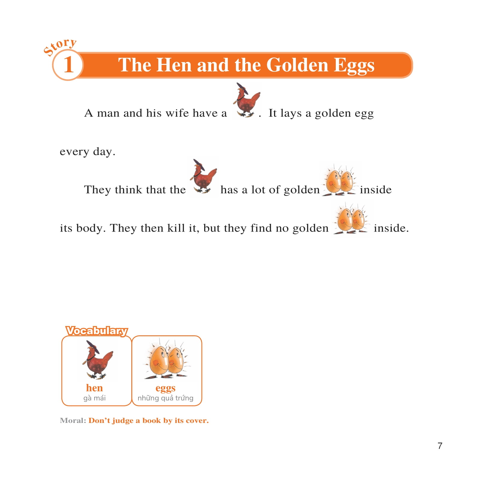 bộ learn english with fables 2 - học tiếng anh qua truyện ngụ ngôn - tập 2 - the hen and the golden eggs - gà mái và trứng vàng - Ảnh 5