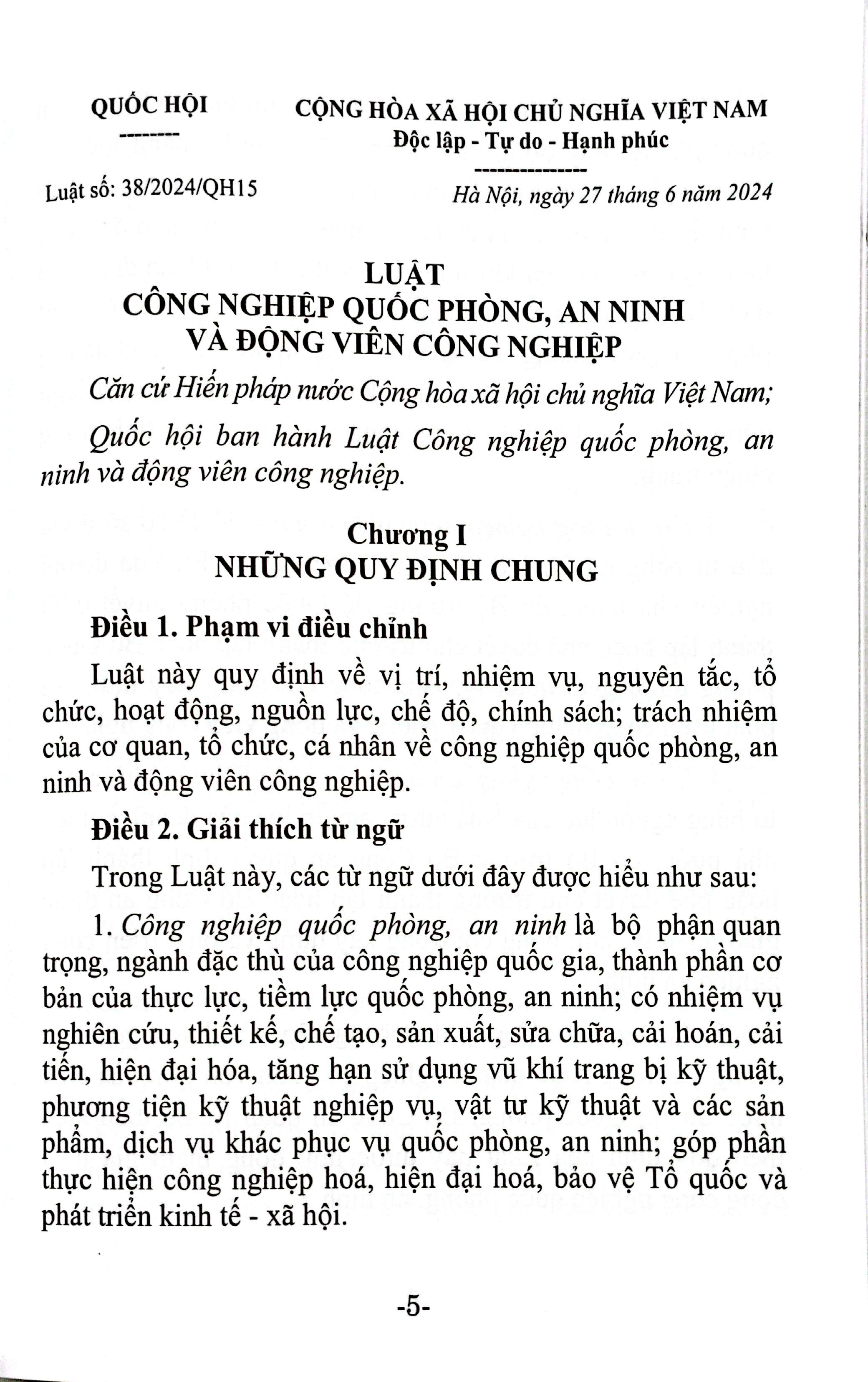 Bộ Luật Công Nghiệp Quốc Phòng, An Ninh Và Động Viên Công Nghiệp (Được Quốc Hội Thông Qua Ngày 27-6-2024, Có Hiệu Lực Từ Ngày 01-7-2025) - Ảnh 5