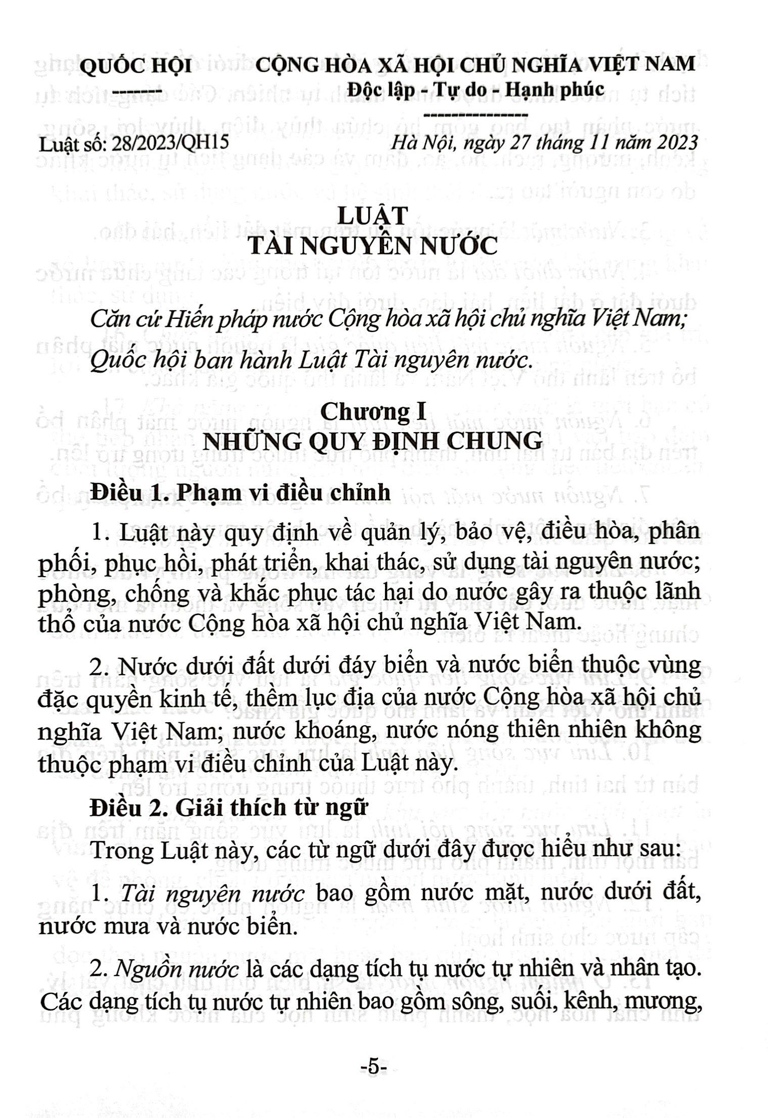 Bộ Luật Tài Nguyên Nước (Hiện Hành) (Được Quốc Hội Thông Qua Ngày 27/11/2023, Có Hiệu Lực Từ Ngày 01/7/2024) - Ảnh 4