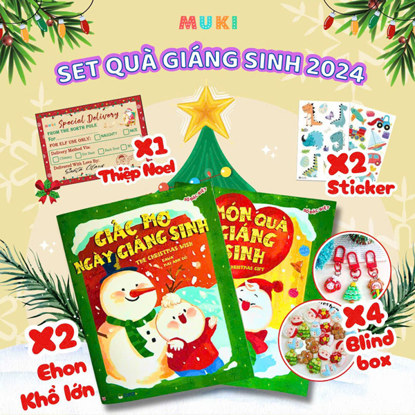 bộ sách ehon song ngữ - giấc mơ ngày giáng sinh + món quà giáng sinh (bộ 2 cuốn) - tặng kèm 1 thiệp noel + 2 tấm sticker + 1 túi 4 blindbox giáng sinh ngẫu nhiên