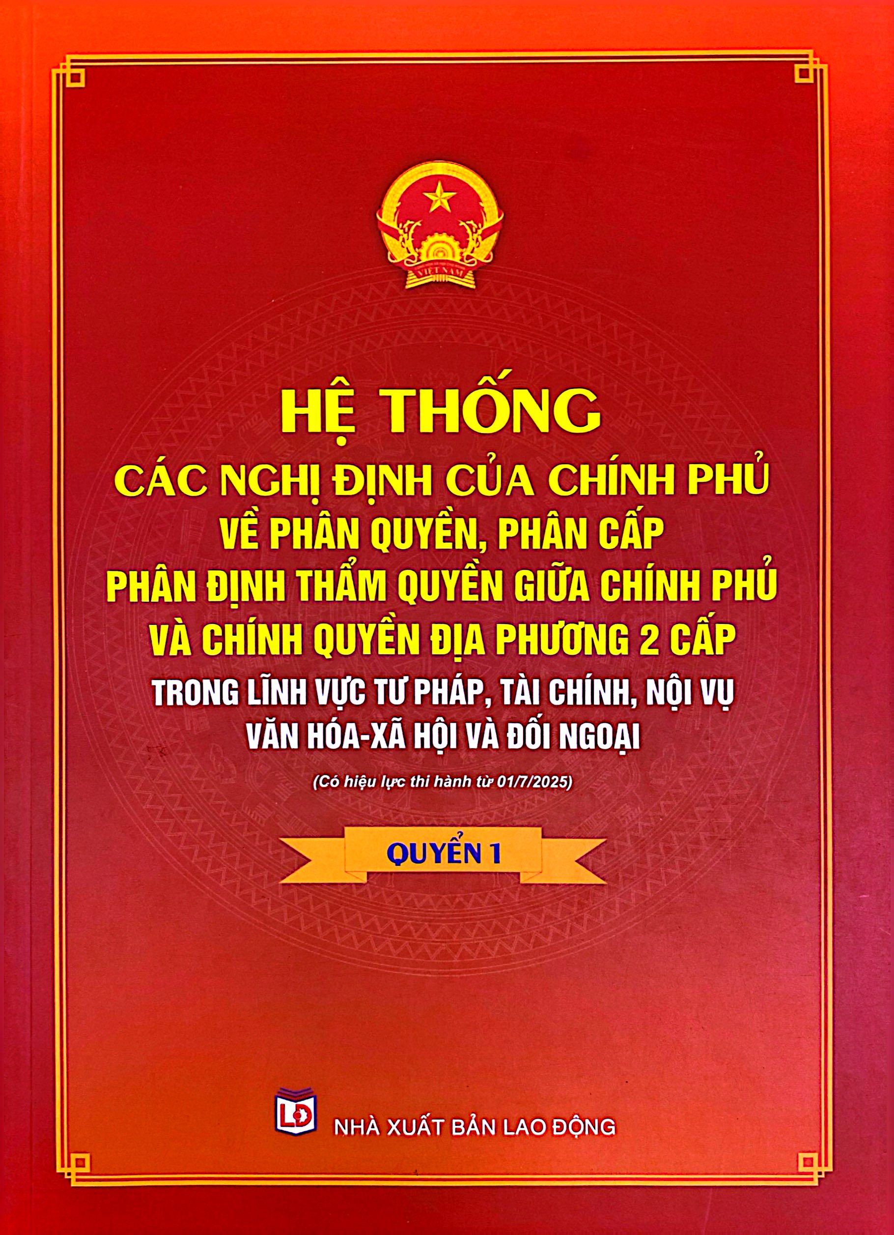 Bộ Sách Hệ Thống Các Nghị Định Của Chính Phủ Về Phân Quyền Phân Cấp Phân Định Thẩm Quyền Giữa Chính Phủ Và Chính Quyền Địa Phương 2 Cấp (Bộ 2 Quyển) - Ảnh 2