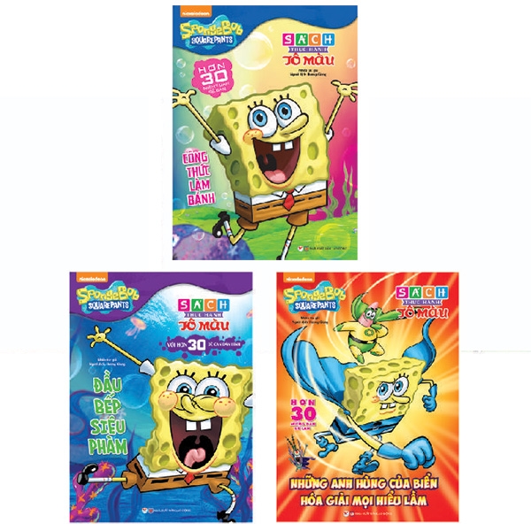 bộ sách thực hành tô màu spongebob: công thức làm bánh + đầu bếp siêu phàm + những anh hùng của biển hóa giải mọi hiểu lầm (bộ 3 cuốn)