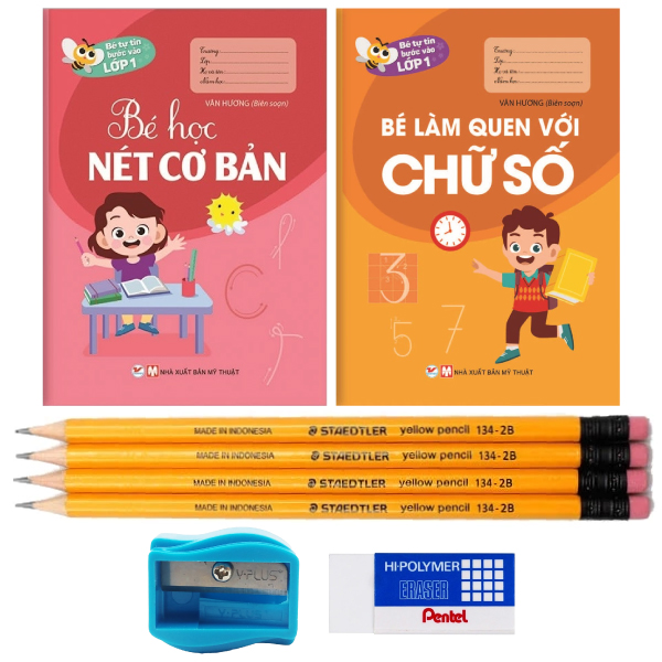 combo bộ 02 quyển bé tự tin vào lớp 1 - nét cơ bản (kèm bộ dụng cụ học sinh)