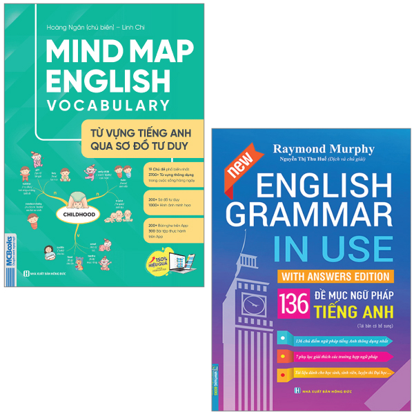 combo sách english grammar in use - 136 đề mục ngữ pháp tiếng anh + mind map english vocabulary - từ vựng tiếng anh qua sơ đồ tư duy (bộ 2 cuốn)