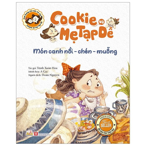 cookie và mẹ tạp dề - món canh nồi - chén - muỗng