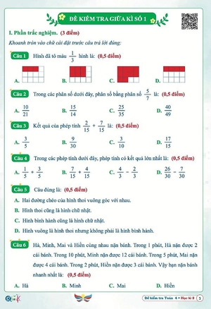 đề kiểm tra toán 4 - học kì 2 (cánh diều) - Ảnh 6