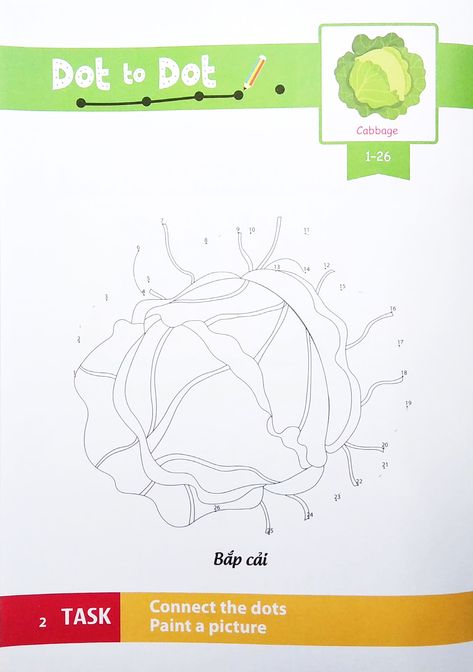 dot to dot coloring book - nối số & tô màu - rau, củ, quả - Ảnh 4