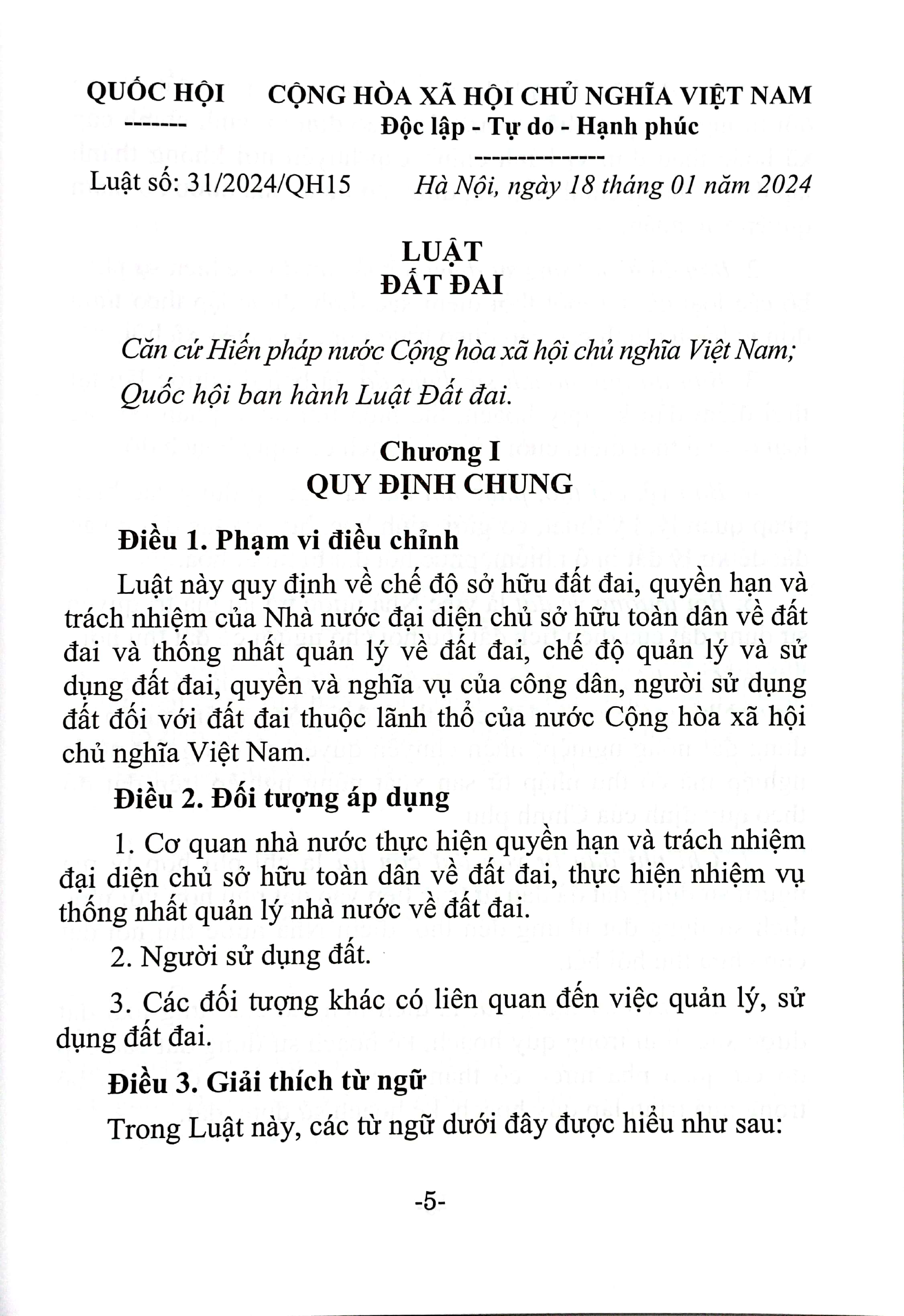 luật đất đai (hiện hành) (được quốc hội thông qua ngày 18/01/2024, có hiệu lực từ ngày 01/08/2024) - Ảnh 5