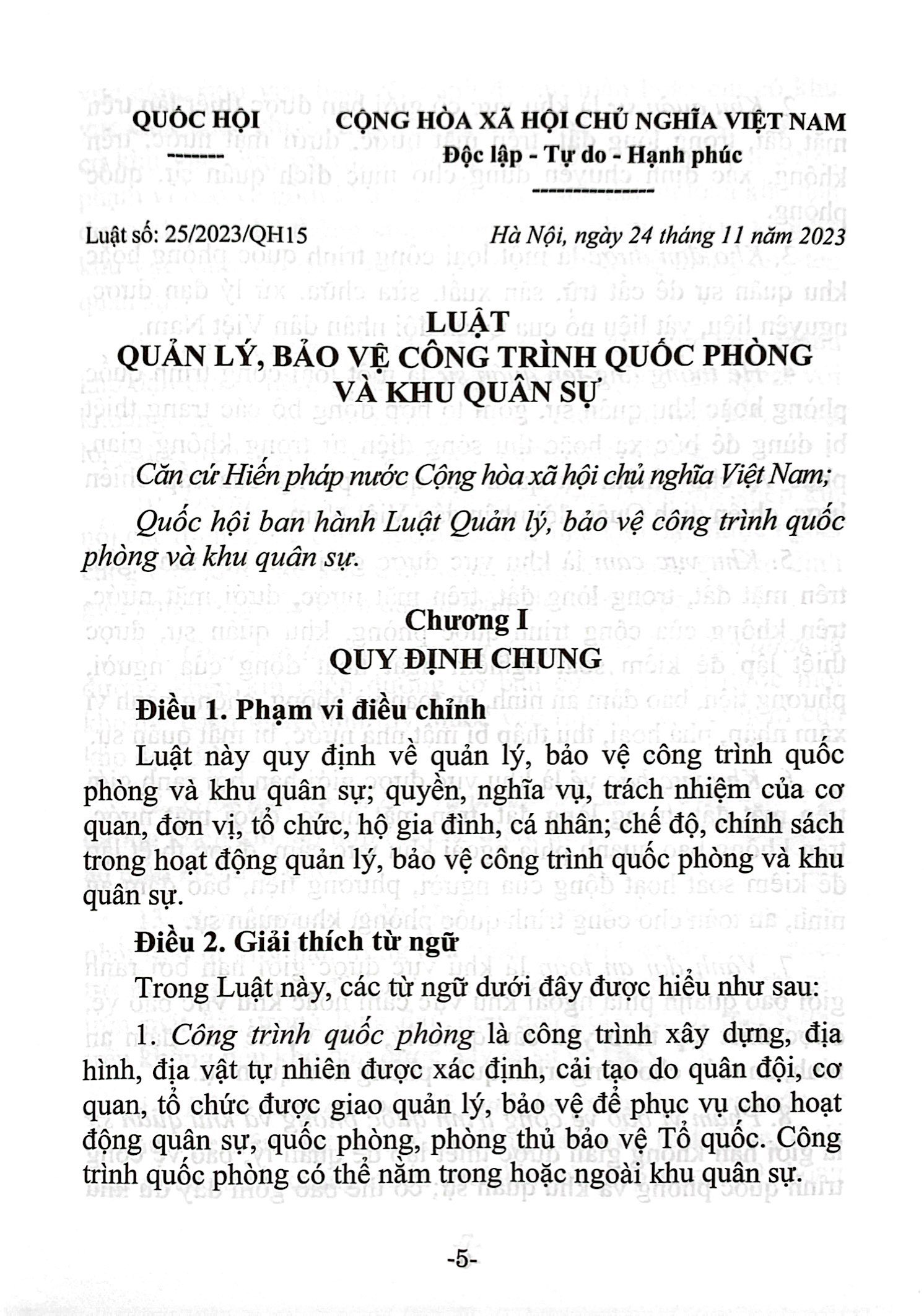 luật quản lý, bảo vệ công trình quốc phòng và khu quân sự (hiện hành) (được quốc hội thông qua ngày 24/11/2023, có hiệu lực từ ngày 01/01/2025) - Ảnh 4