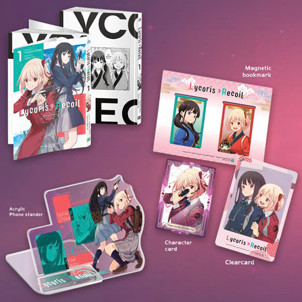 lycoris recoil - tập 1 - bản sưu tầm - tặng kèm card nhân vật + clear card + giá đỡ điện thoại acrylic + set bookmark