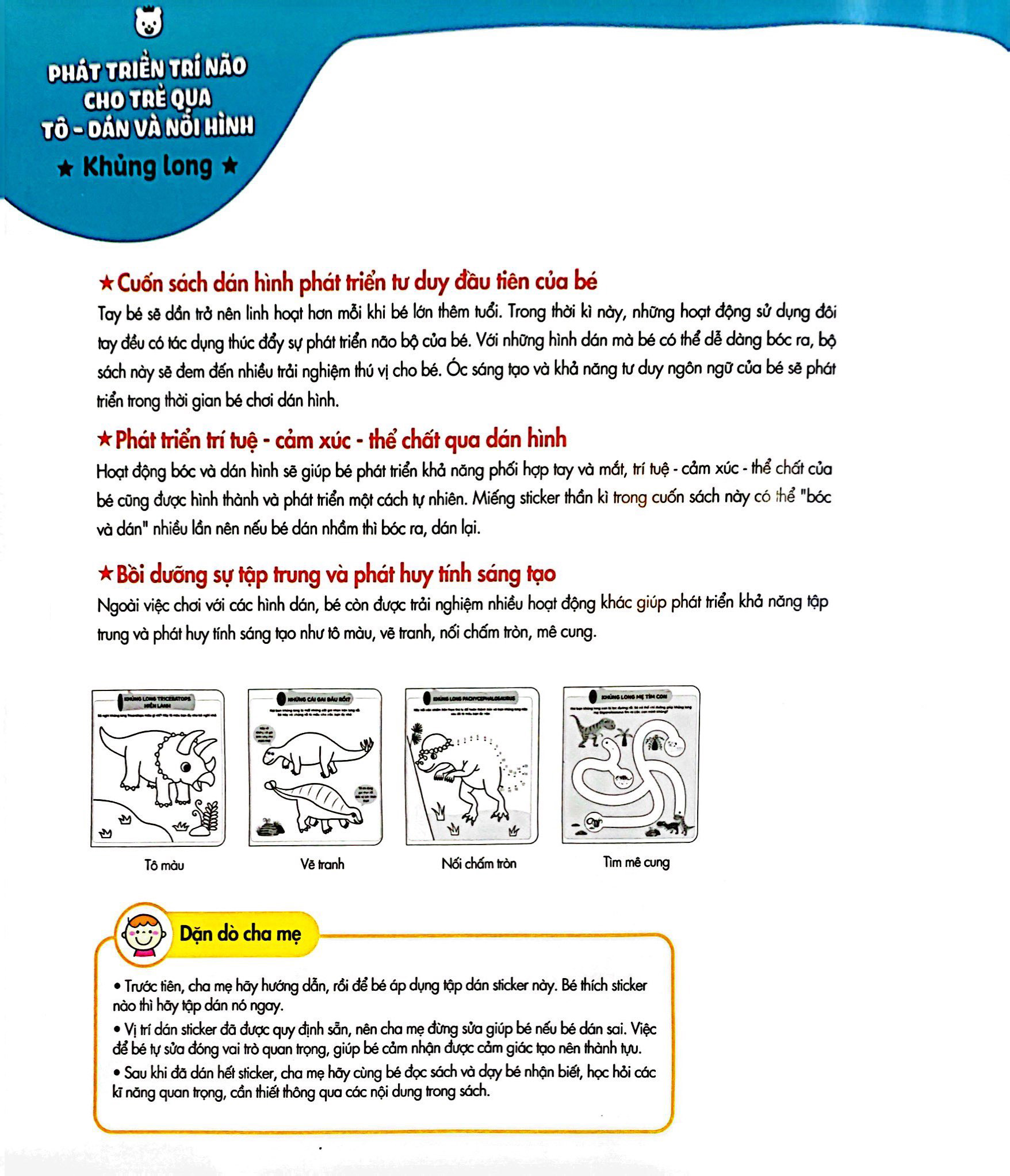 phát triển trí não cho trẻ qua tô-dán và nối hình - khủng long - Ảnh 3