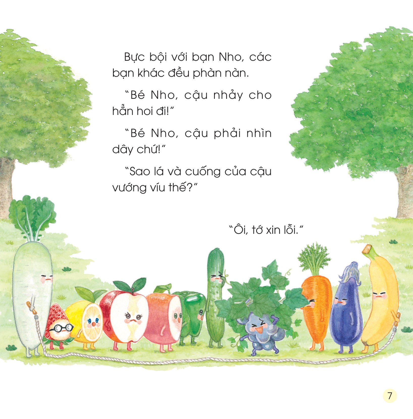 sách ehon - sức mạnh của những người bạn trái cây - có bạn nho, không lo bão cát - Ảnh 8