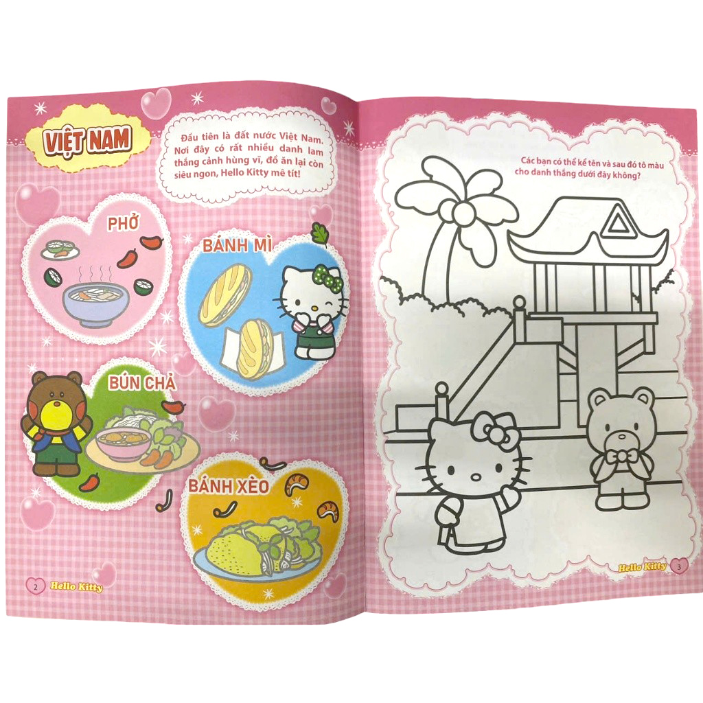 sách tô màu dán hình sticker - hello kitty tinh nghịch mê du lịch - châu á tươi đẹp - Ảnh 4