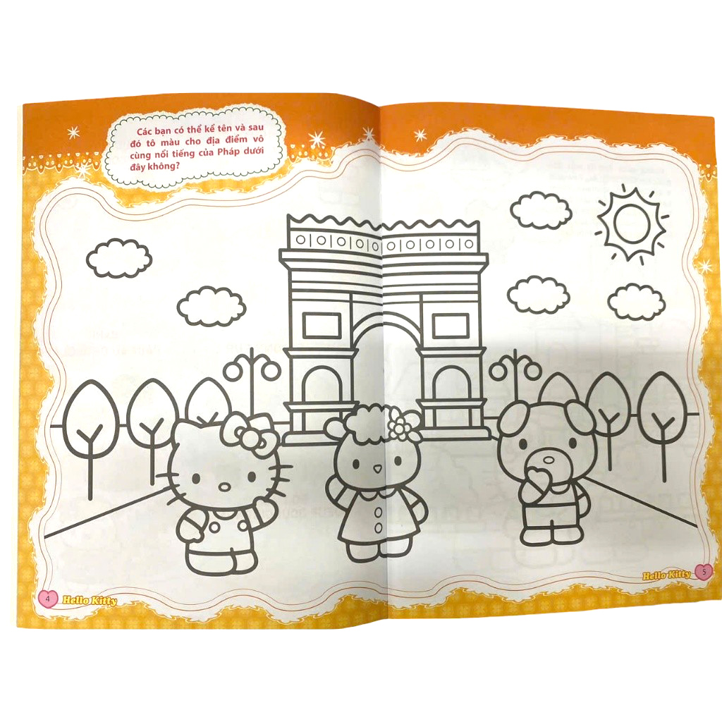 sách tô màu dán hình sticker - hello kitty tinh nghịch mê du lịch - châu âu cổ kính - Ảnh 5