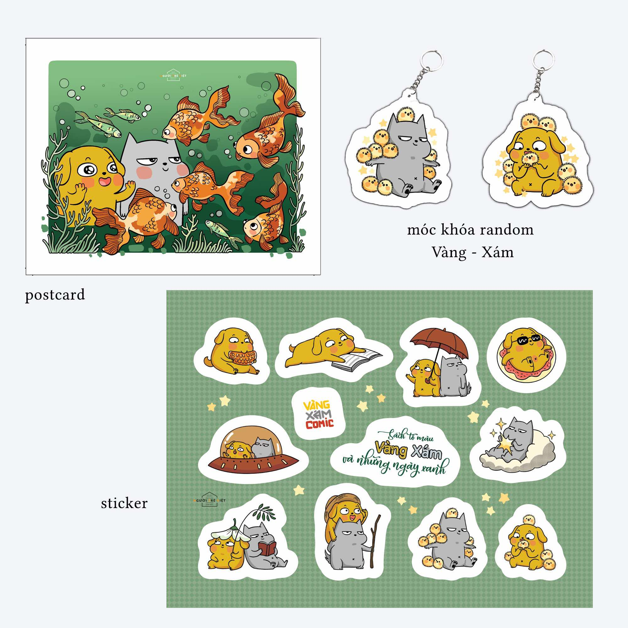 sách tô màu - vàng xám và những ngày xanh - bản đặc biệt - tặng kèm sticker + postcard + móc khóa ngẫu nhiên 1 trong 2 mẫu - Ảnh 3