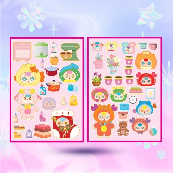 sticker chơi sáng tạo học thông minh - trò chơi đồ hàng baby three - chăm việc nhà - Ảnh 3