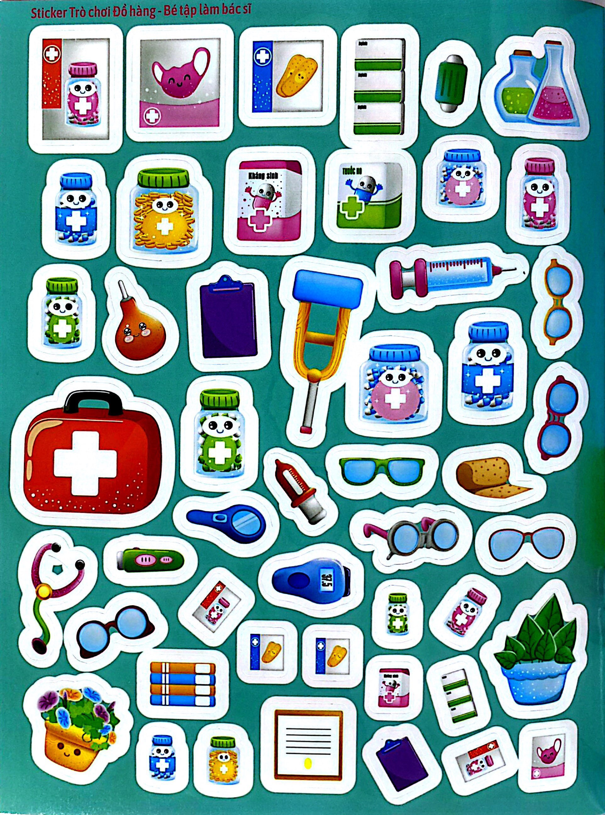 sticker trò chơi đồ hàng - bé tập làm bác sĩ (sách dán hình siêu vui nhộn) - Ảnh 3