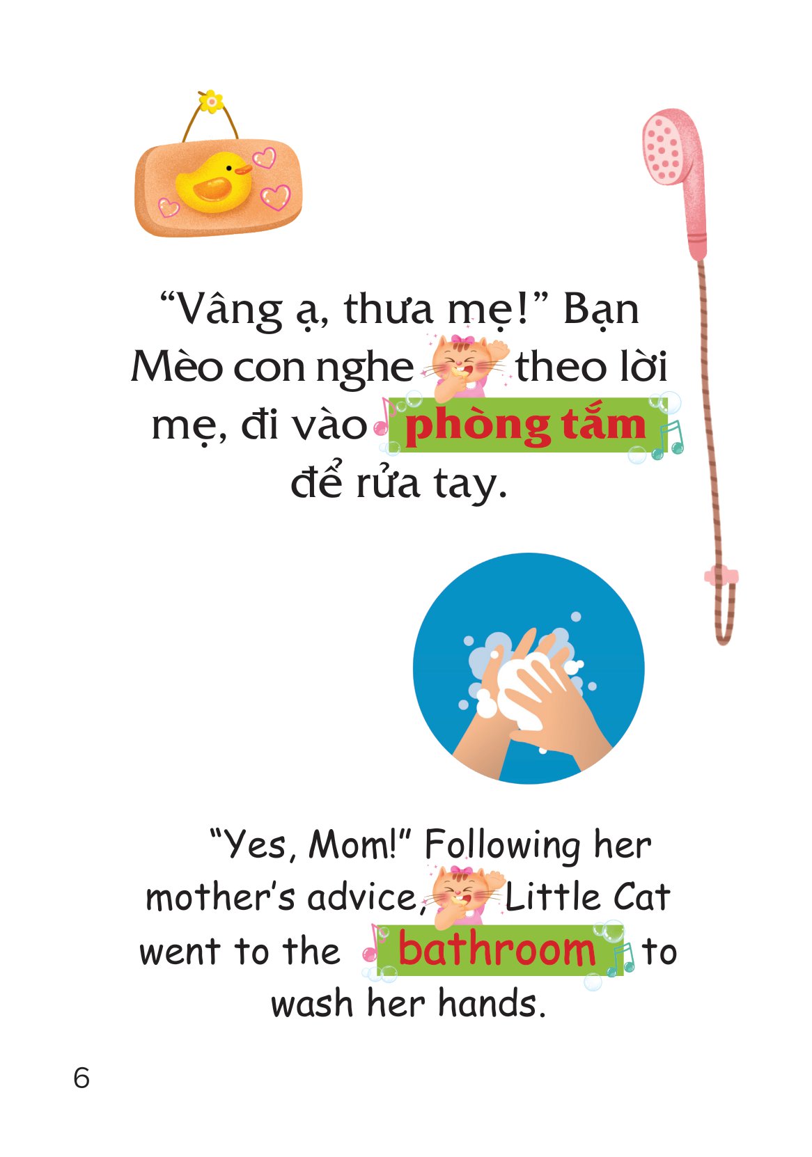 truyện tranh song ngữ việt-anh cho bé - rửa tay sạch sẽ, mạnh khỏe an toàn - washing your hands properly and you are always healthy - Ảnh 7