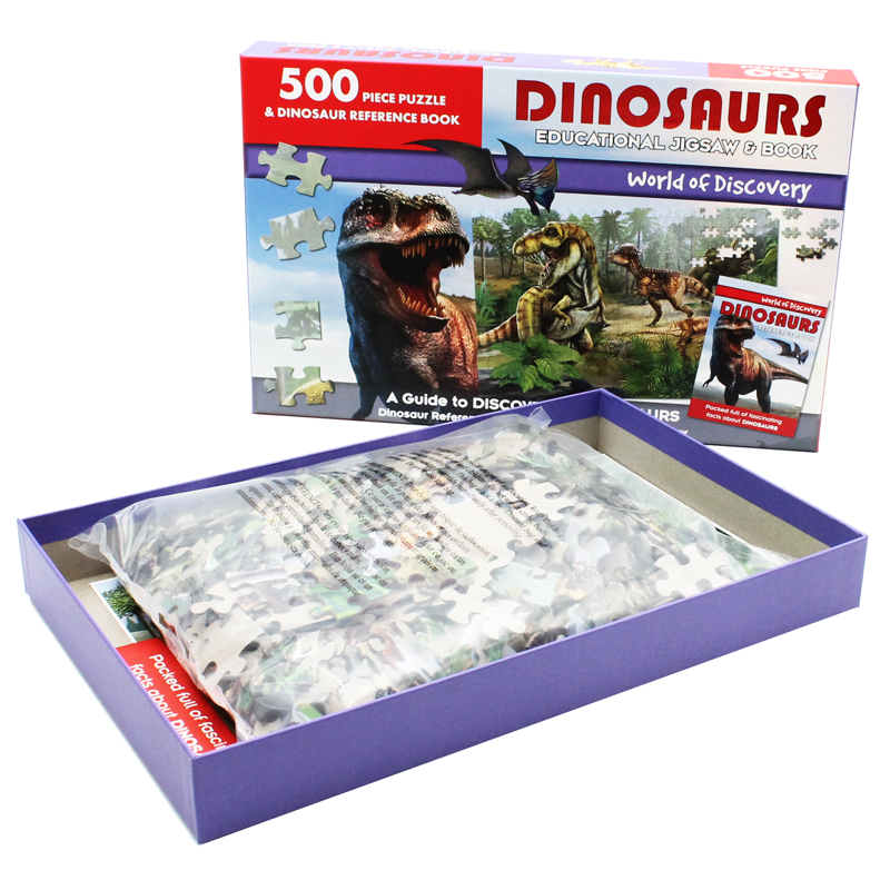 world of discovery - 500 piece puzzle & dinosaur reference book: dinosaurs educational jigsaw & book - Ảnh 9