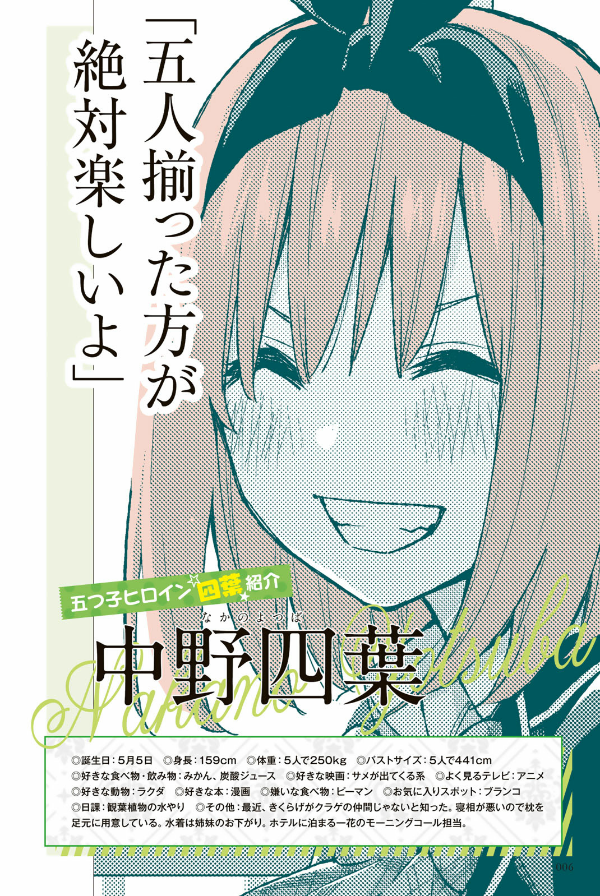 五等分の花嫁 キャラクターブック 四葉 (kcデラックス) go toubun no hanayome kyarakutaabutu - Ảnh 8